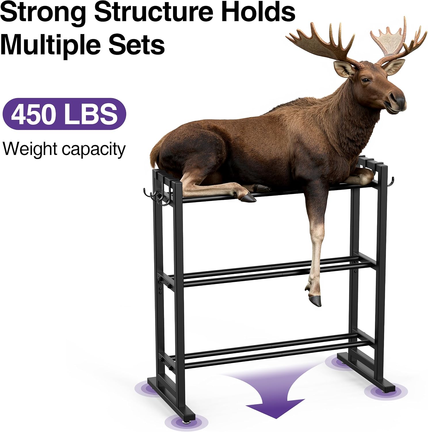 Detalle de niffgaff 3 Tier Adjustable Dumbbell Rack with Extended Base and Movable Hooks (450 lb capacity)