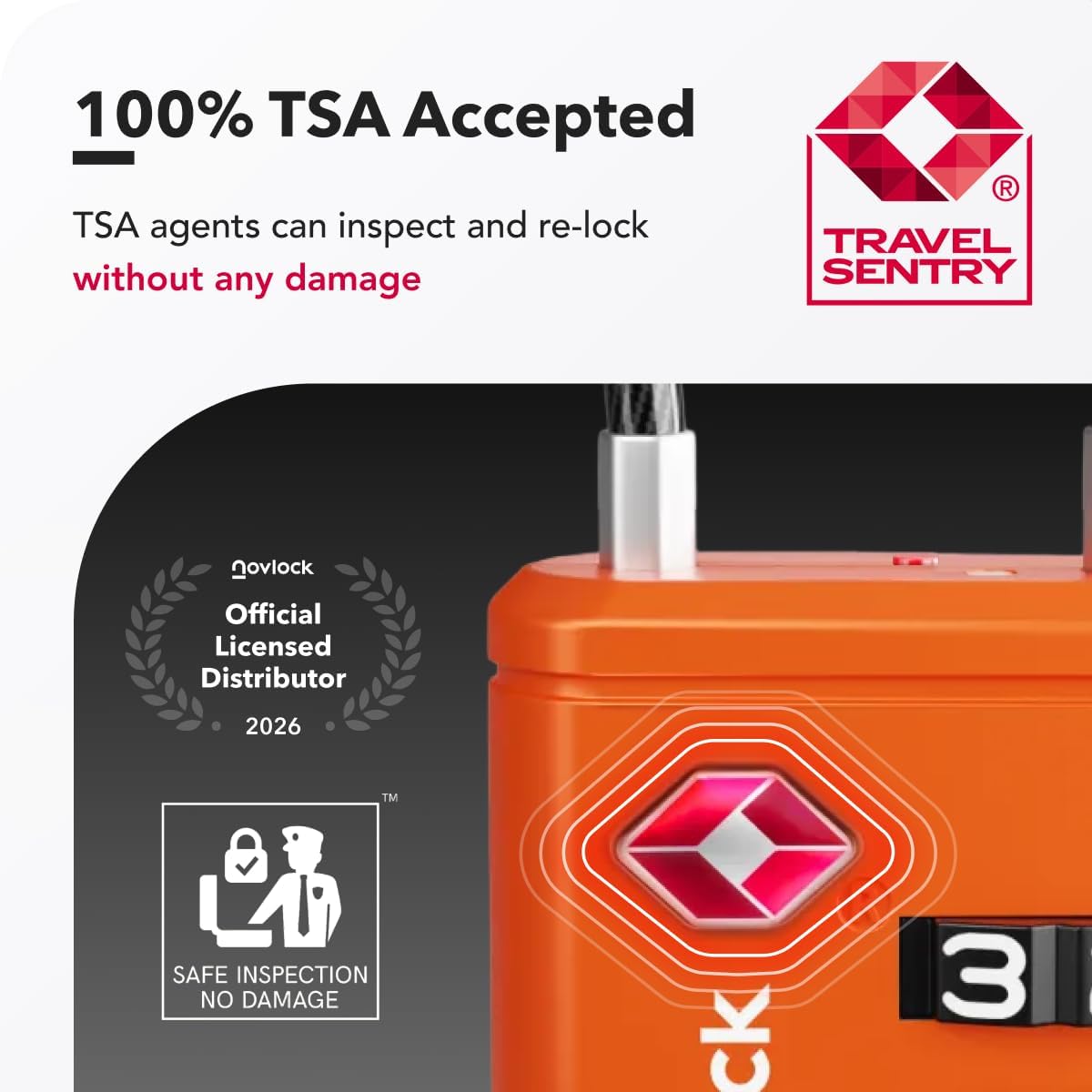 Thumbnail 2 de NOVLOCK TSA Approved Luggage Lock – Orange 1-Pack