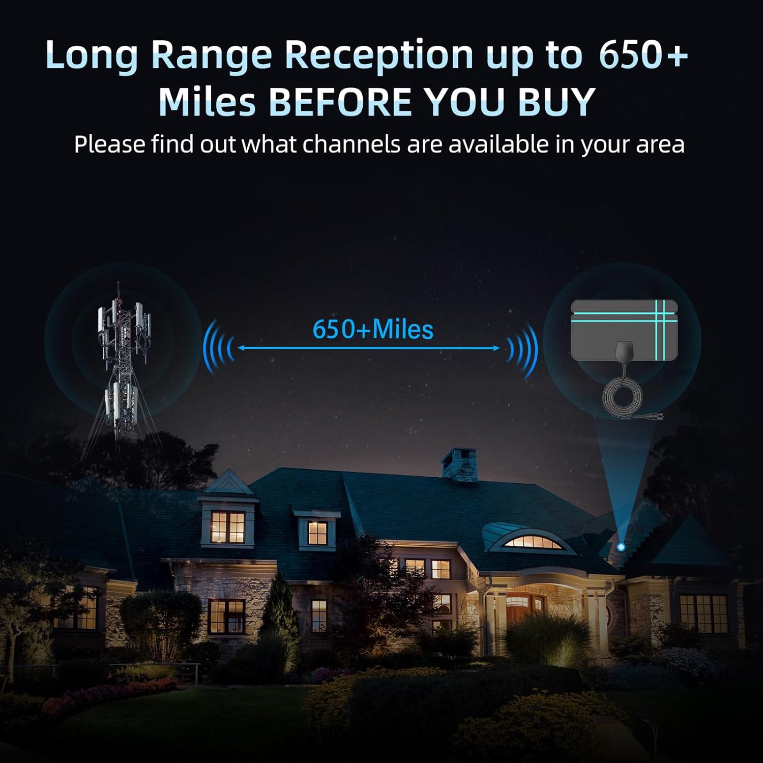 Thumbnail 1 de TV Ariels Indoor digital TV aerial with signal booster (650+ miles range) for smart TVs and freeview-style channels