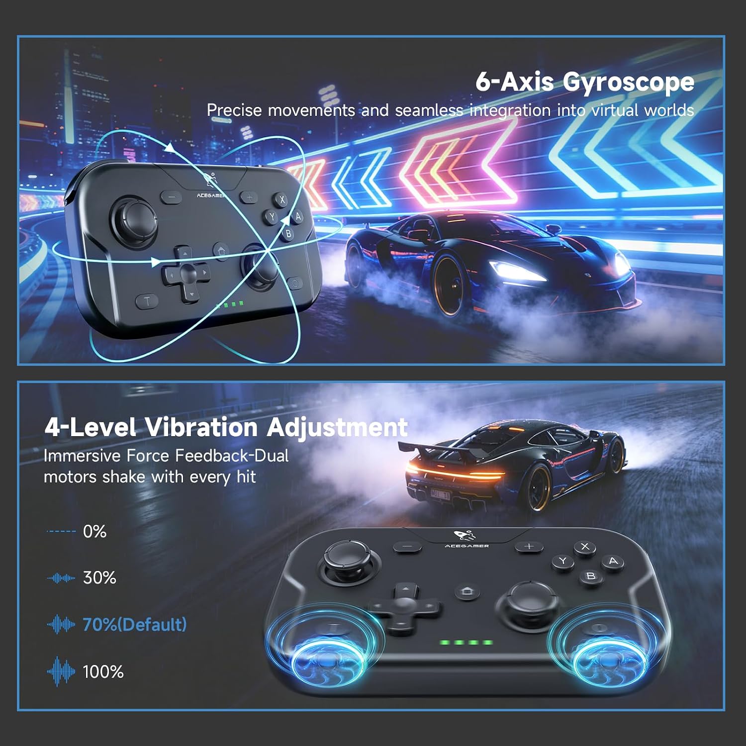 Detalle 1 de AceGamer 2-Pack Wireless Pocket Controllers with Bluetooth, Gyro and Turbo