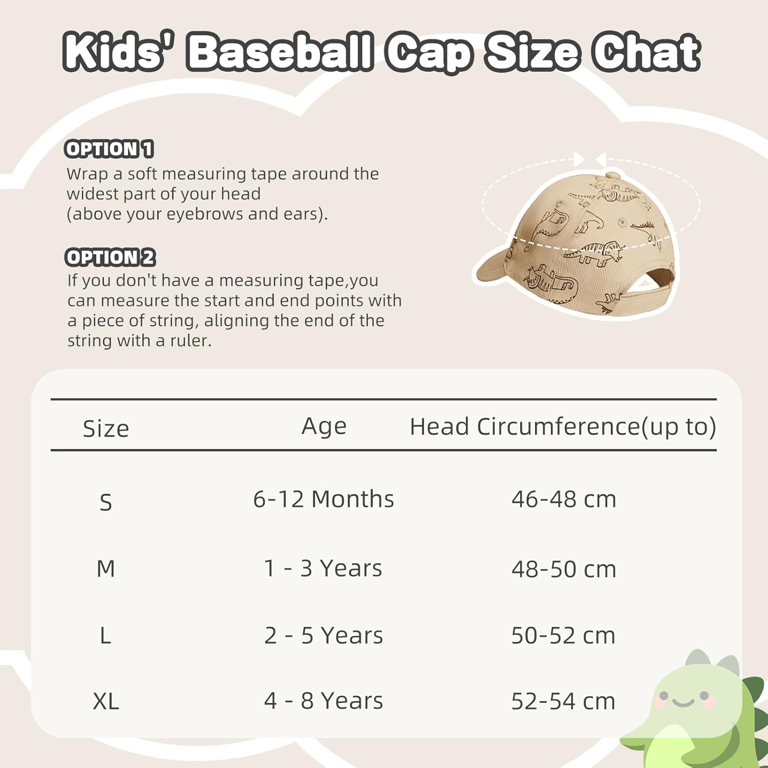 Detalle 2 de TOMEEK Kinder-Sonnenhut Baseball Cap mit verstellbarer Größe und Dinosaurier-Print (Anti-UV)