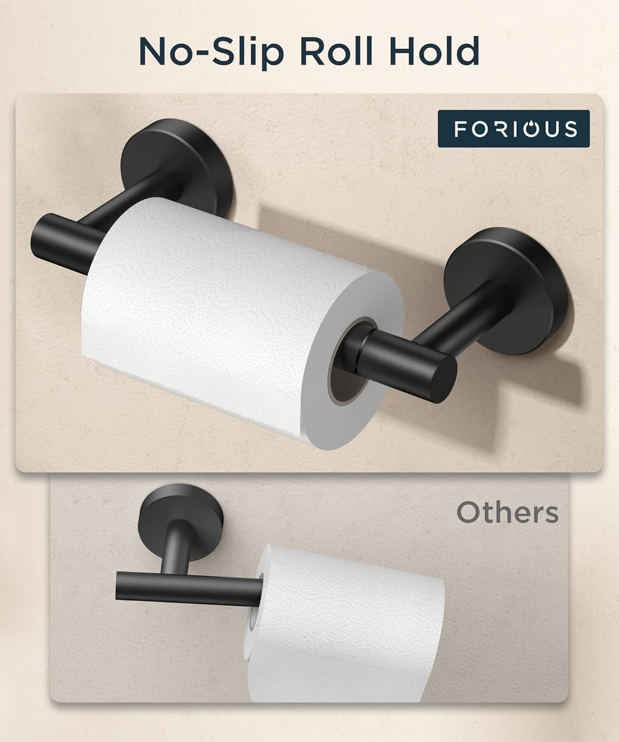 Detalle 2 de FORIOUS Wall-Mount Toilet Paper Holder, Matte Black