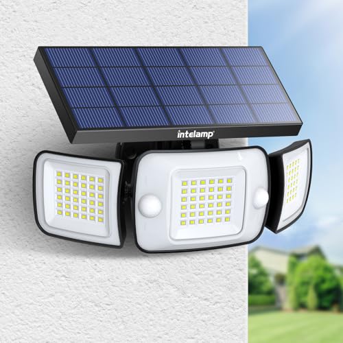 Detalle de Intelamp Foco Solar Exterior con Sensor de Movimiento: 3 cabezales, 270° y doble PIR para iluminación eficiente