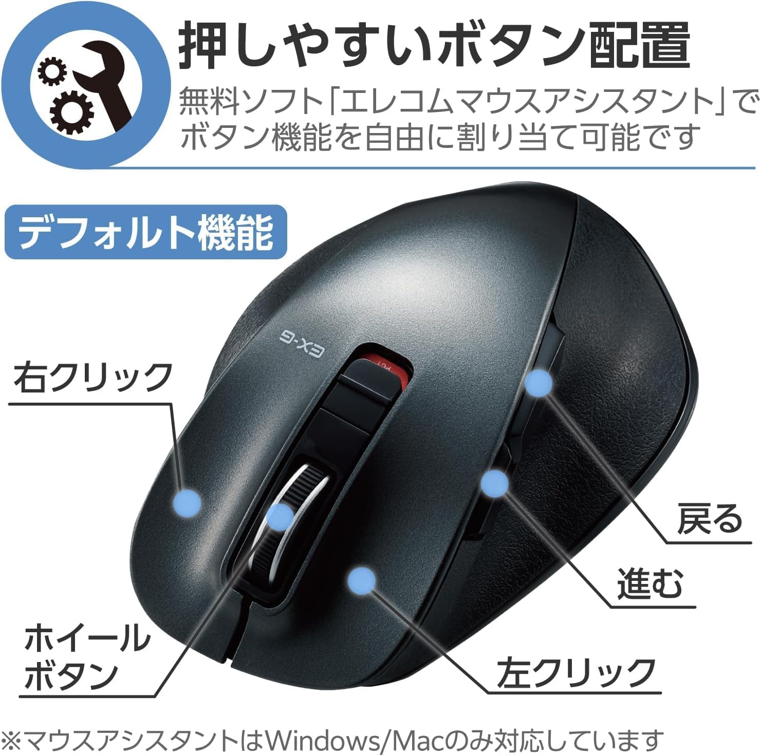 Detalle 1 de エレコム EX-G M-XGM15BBSGM/EC Bluetoothマウス 静音5ボタン Mサイズ ガンメタリック