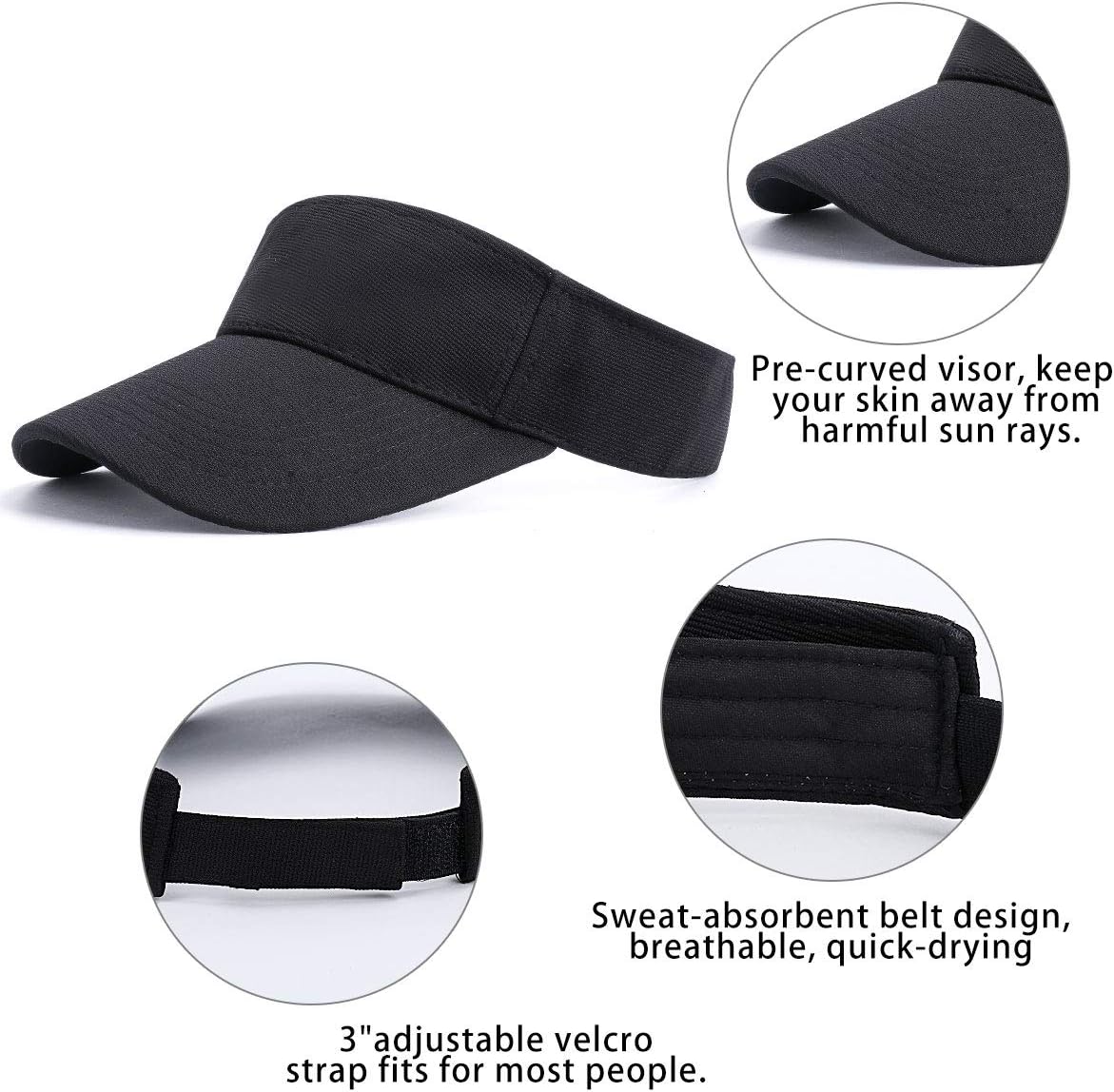 Thumbnail 1 de BLURBE Sun Visor Cap for Women with Ponytail Hole – Lightweight Adjustable Twill Visor