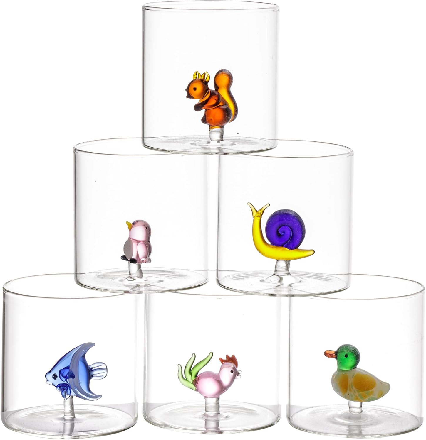 Baroni Home Set da 6 bicchieri in vetro borosilicato da 32 cl con animali, lavabili in lavastoviglie