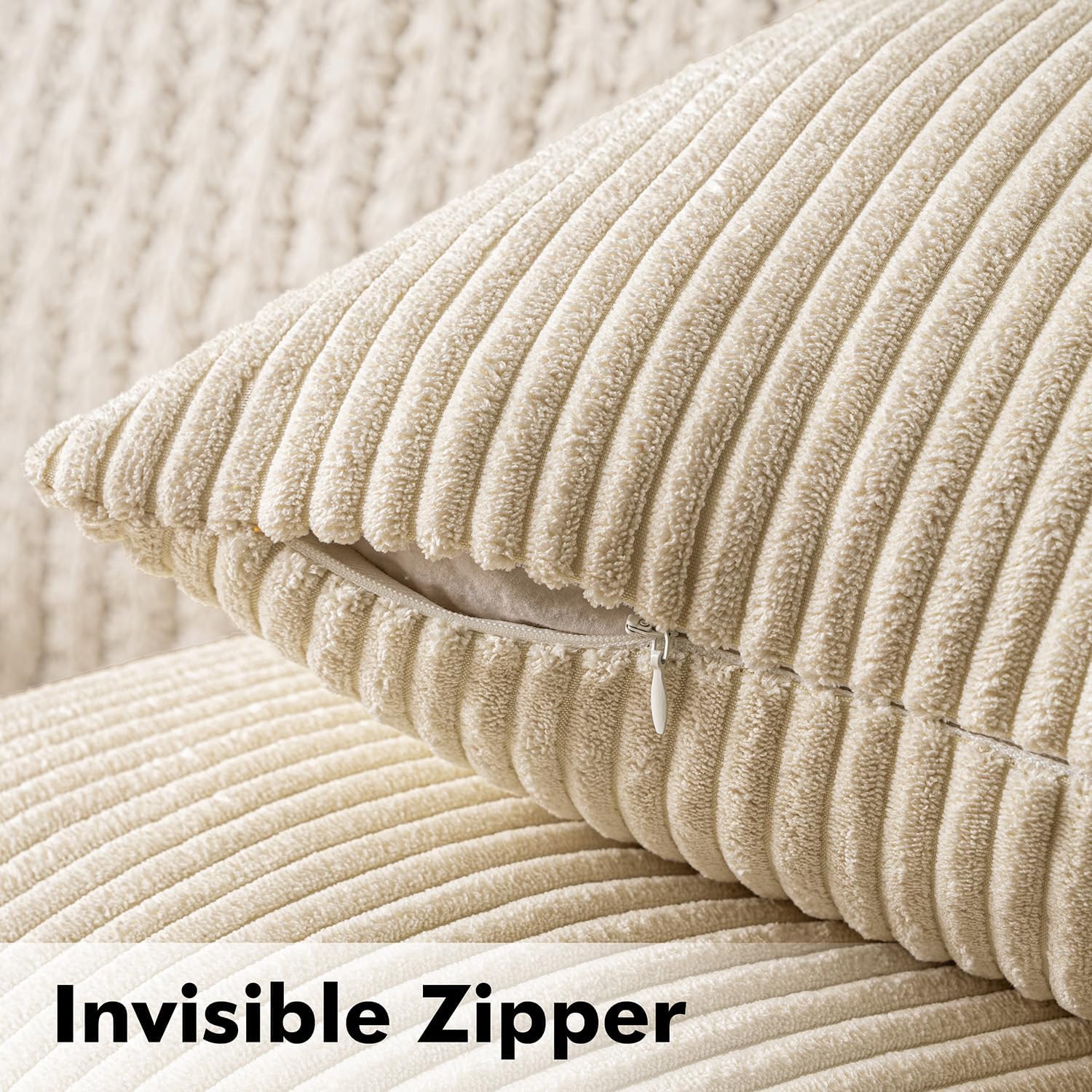 Thumbnail 2 de MIULEE 2er-Set Kissenbezüge aus Kord mit verstecktem Reißverschluss (50x50 cm / 20x20 Zoll) Cremegelb