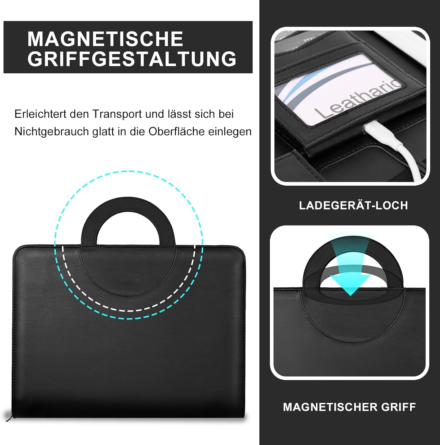 Thumbnail 6 de Leathario Schreibmappe A4 mit 5er Register – Konferenzmappe mit 4 Ringbuch und Klemmbrett