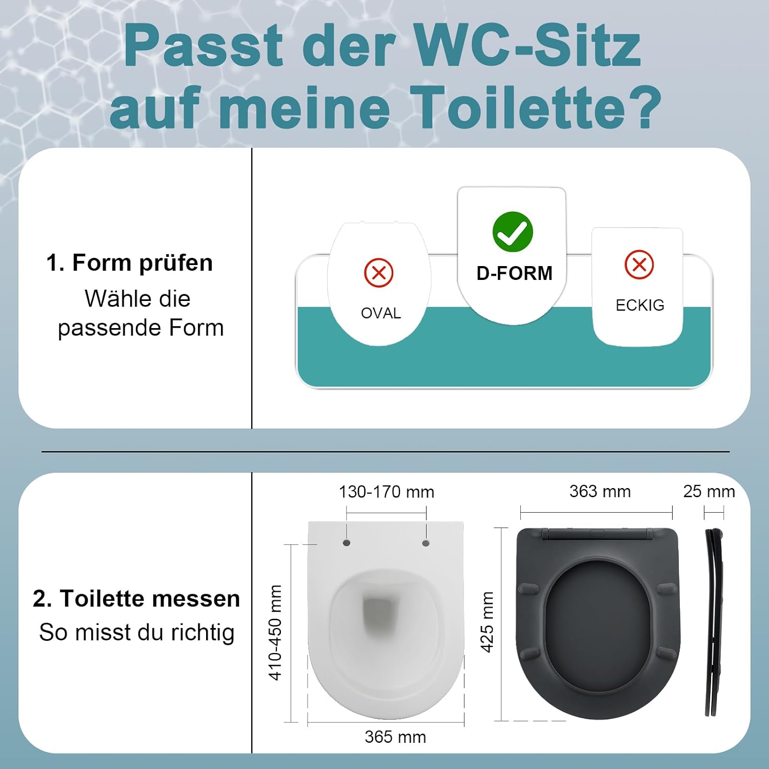 Thumbnail 2 de MEEJEE WC Sitz D Form – Toilettendeckel mit Absenkautomatik und Soft-Close, Duroplast grau