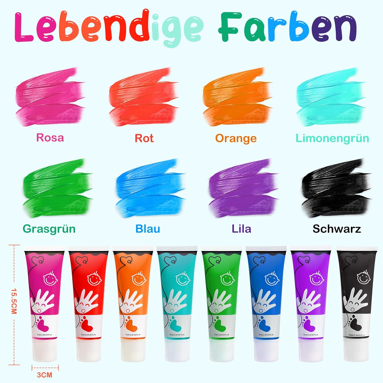 Thumbnail 1 de TOGOU2S Kinder-Fingerfarben (ungiftig) mit Schwammkopf, 8 Farben, waschbar – Fingerabdruck- & Malset