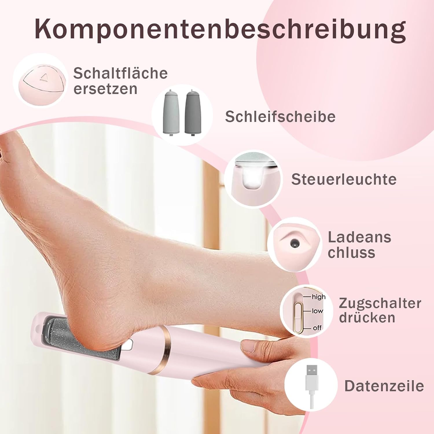Thumbnail 2 de Hornhautentferner Elektrisch Rosa