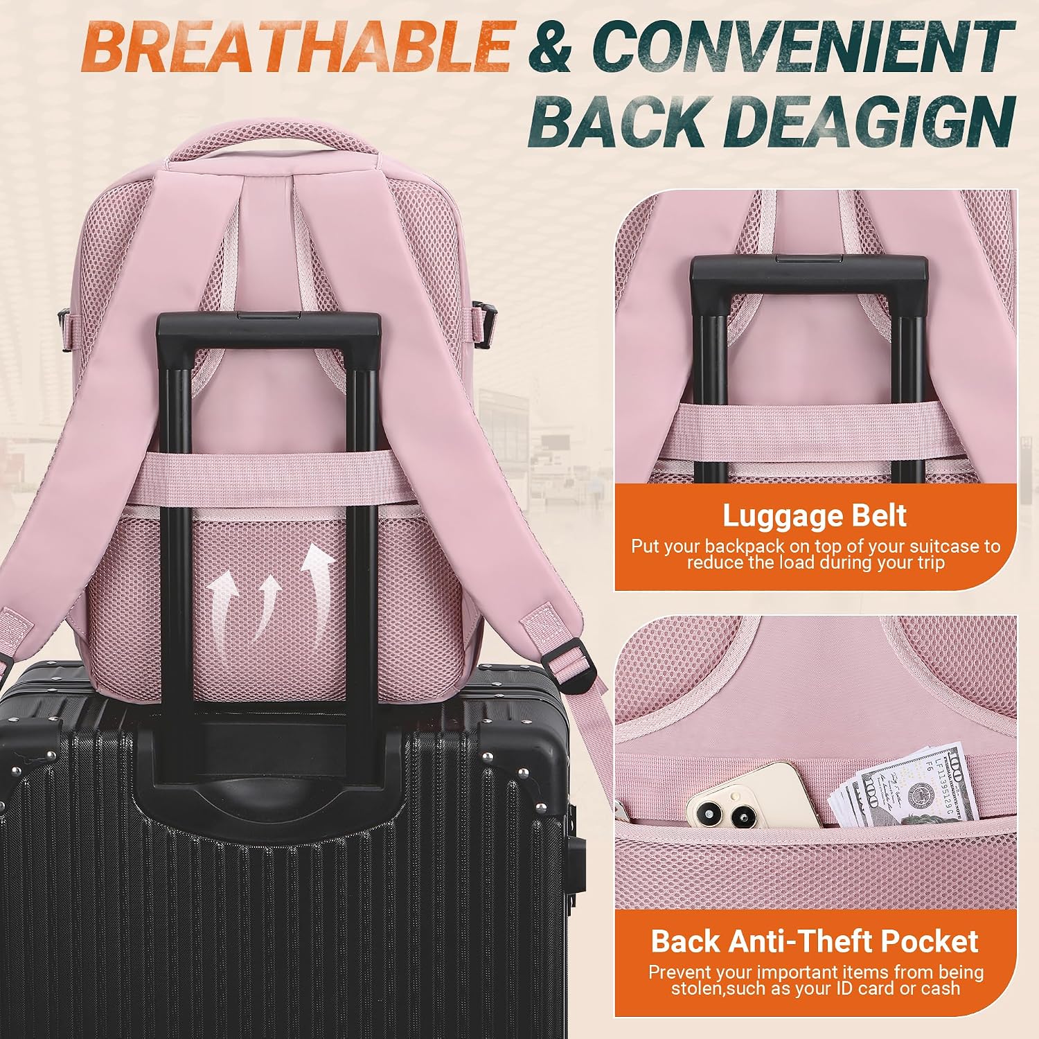 Detalle de Ryanair 40x30x20 Underseat Cabin Bag — Waterproof Travel Backpack with USB Hole, Anti‑Theft Pocket & Trolley Sleeve