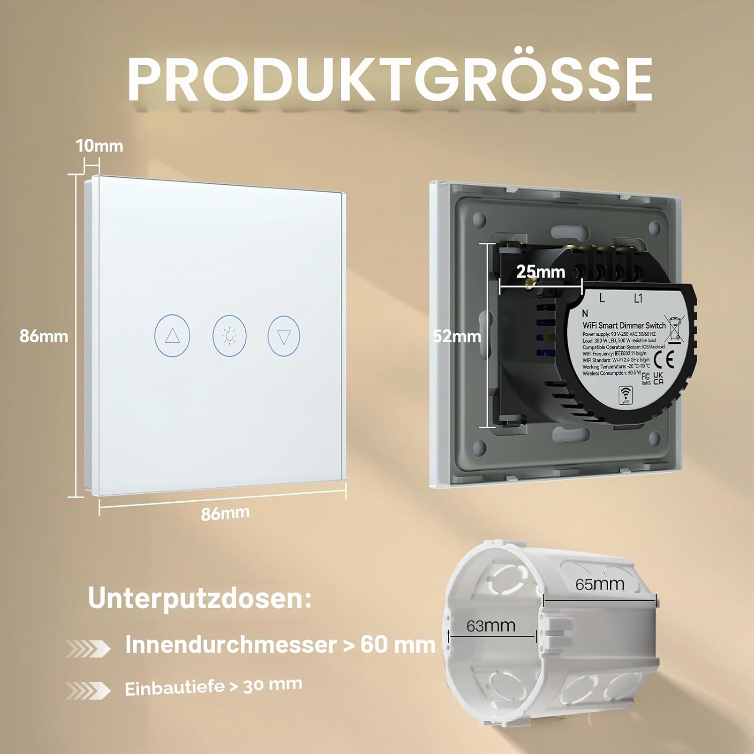 Thumbnail 4 de BSEED Dimmer Smart Alexa Lichtschalter 300W – 1 Fach, Touch, WIFI Wandlichtschalter