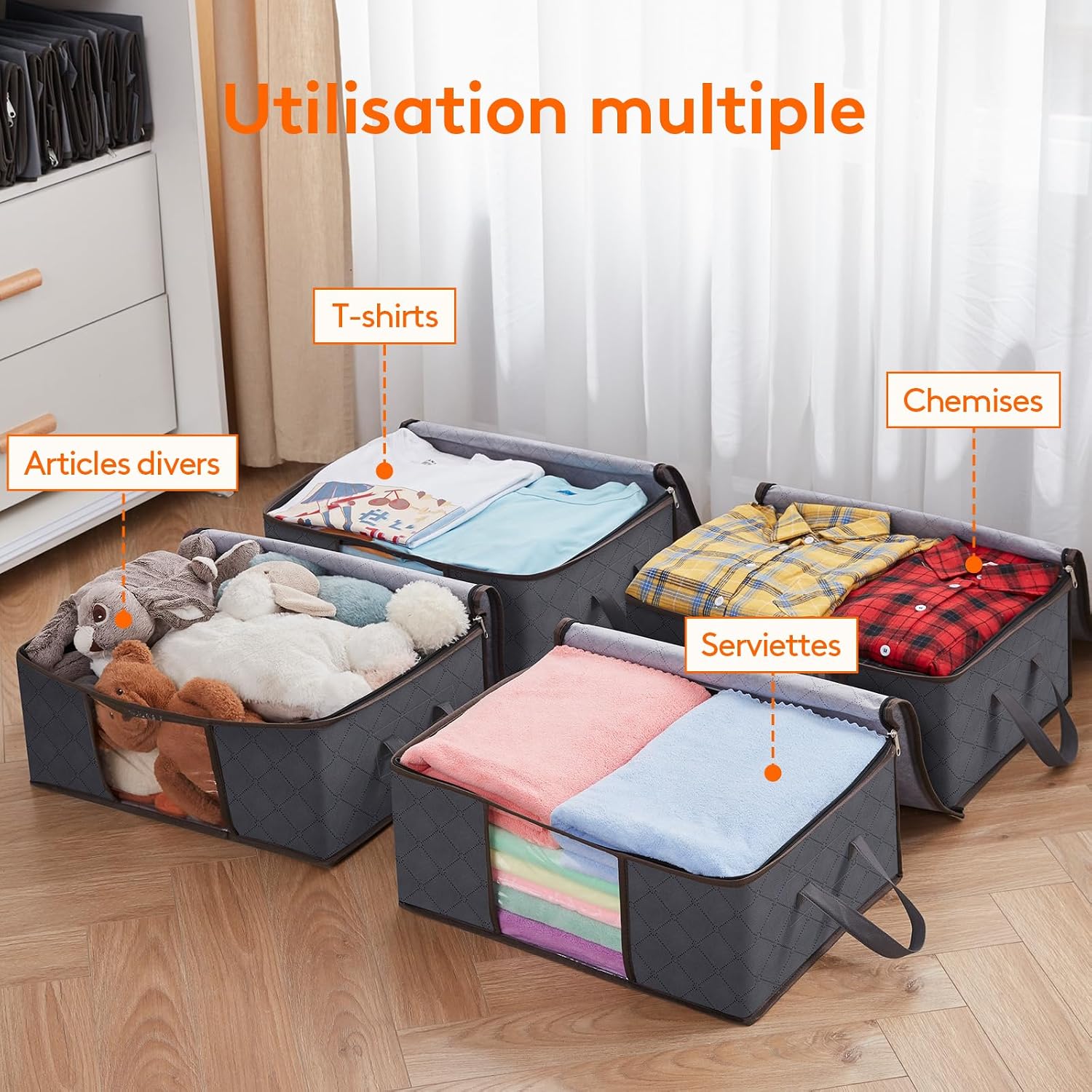 Detalle 1 de Lifewit LF230205 kledingopbergtassen, 35 l, opvouwbaar, met kijkvenster, set van 6