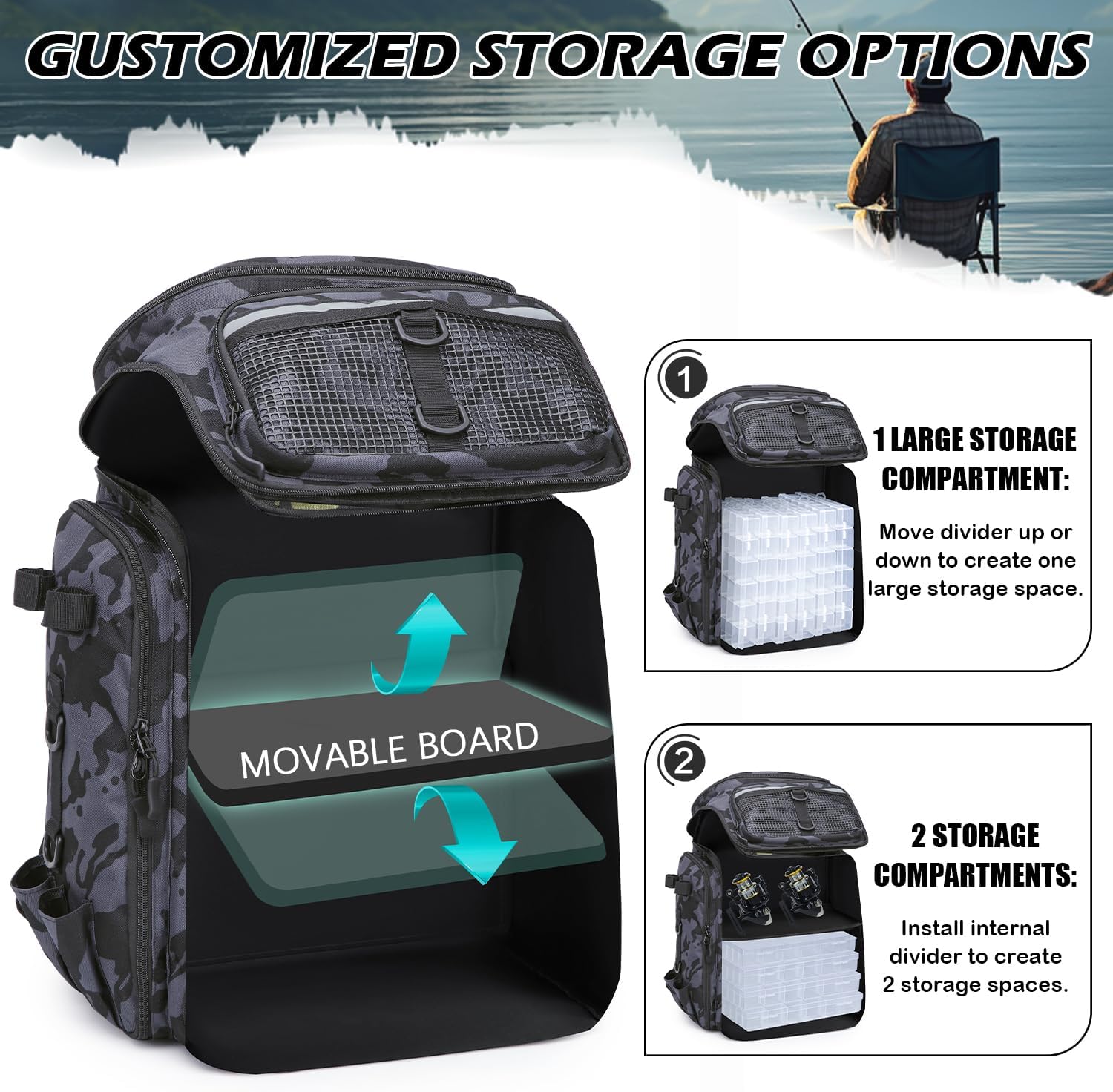 Detalle 2 de BlesMaller Angelrucksack mit Rutenhaltern & Kühlfach 45L – wasserdicht, vielseitig, für Angeln und Outdoor