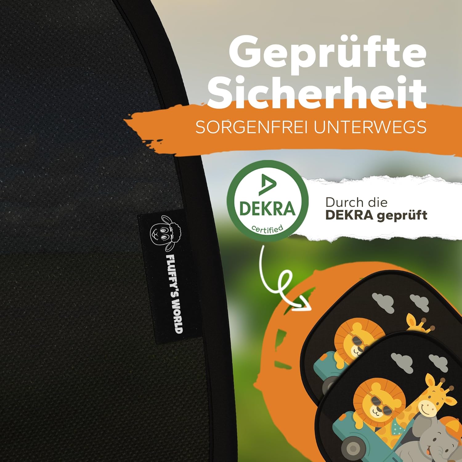 Thumbnail 2 de Sonnenschutz Auto Baby & Kinder (UPF50+) ZERTIFIZIERTER UPF-Schutz • DEKRA geprüft & KBA-zugelassen – GSM105+ Nylon mit Tier-Motiv