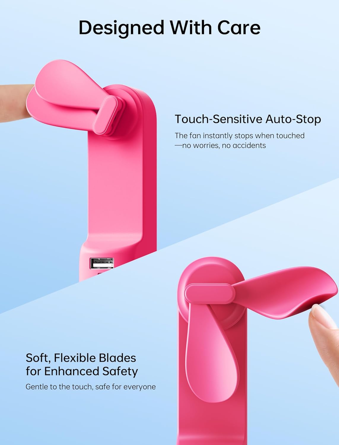 Thumbnail 6 de JISULIFE Mini-Handventilator 3-in-1 (USB, Powerbank & Taschenlampe) – kompakter Taschenventilator mit bis zu 19 Stunden Laufzeit