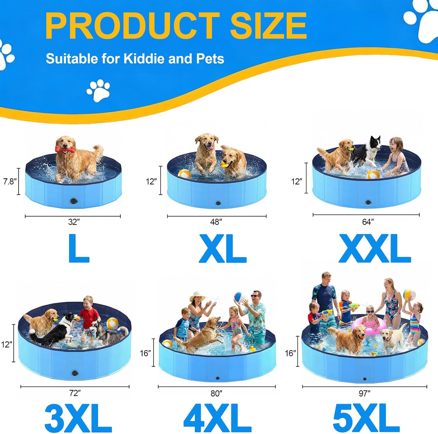 Thumbnail 3 de Hundepool faltbar Ø160 cm, Höhe 30 cm – kratzfeste PVC-Konstruktion mit Anti-Rutsch-Belag und Abflussstopfen (Blau)