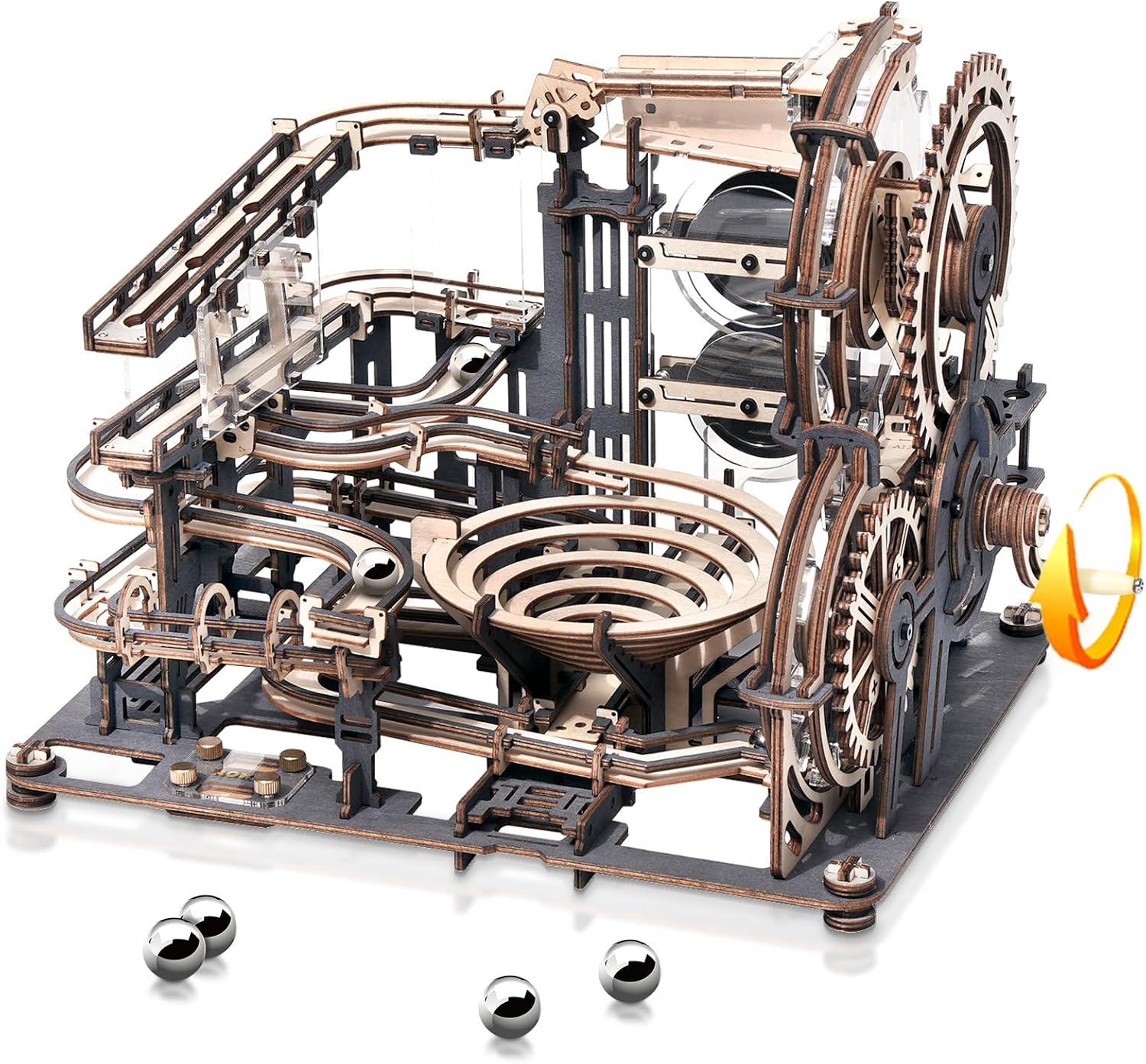 Detalle de ROBOTIME LGA01 Night City-knikkerbaan, houten 3D-puzzel met stalen knikkers
