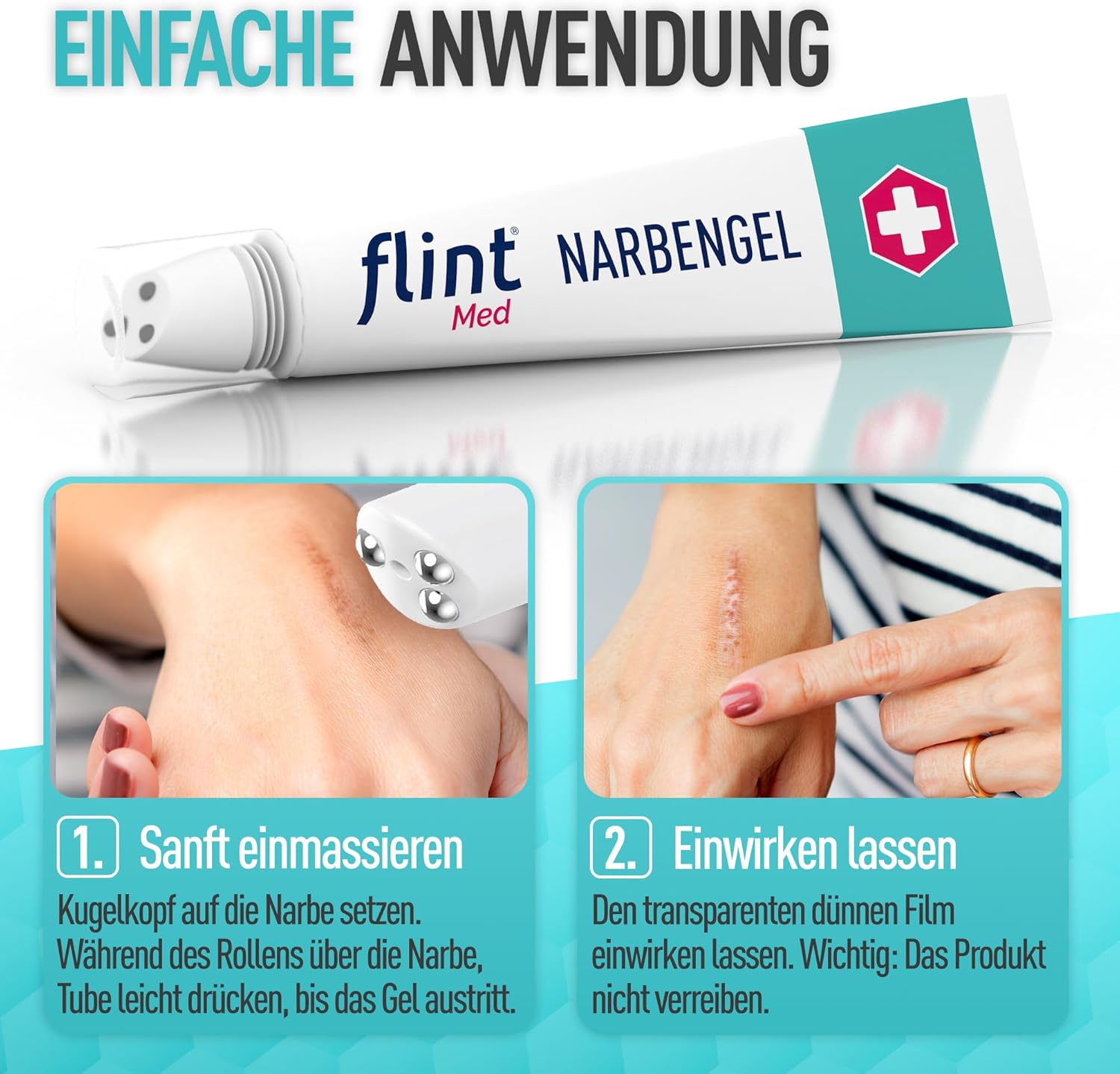 Detalle de flint Med Narbengel – Narbensalbe mit integriertem Narbenroller, 17 ml