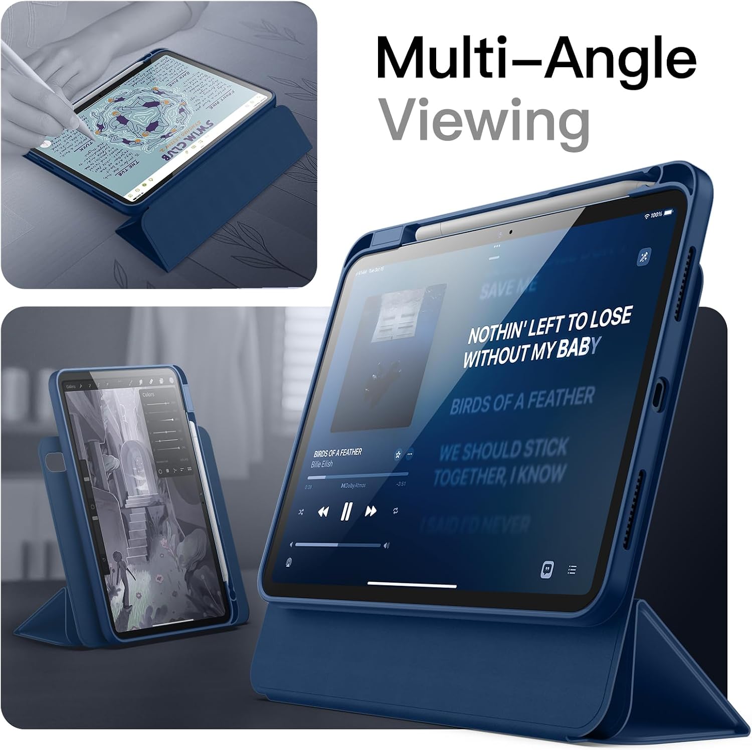 Thumbnail 2 de JETech 3191- magnetische afneembare hoes voor iPad (A16), marineblauw