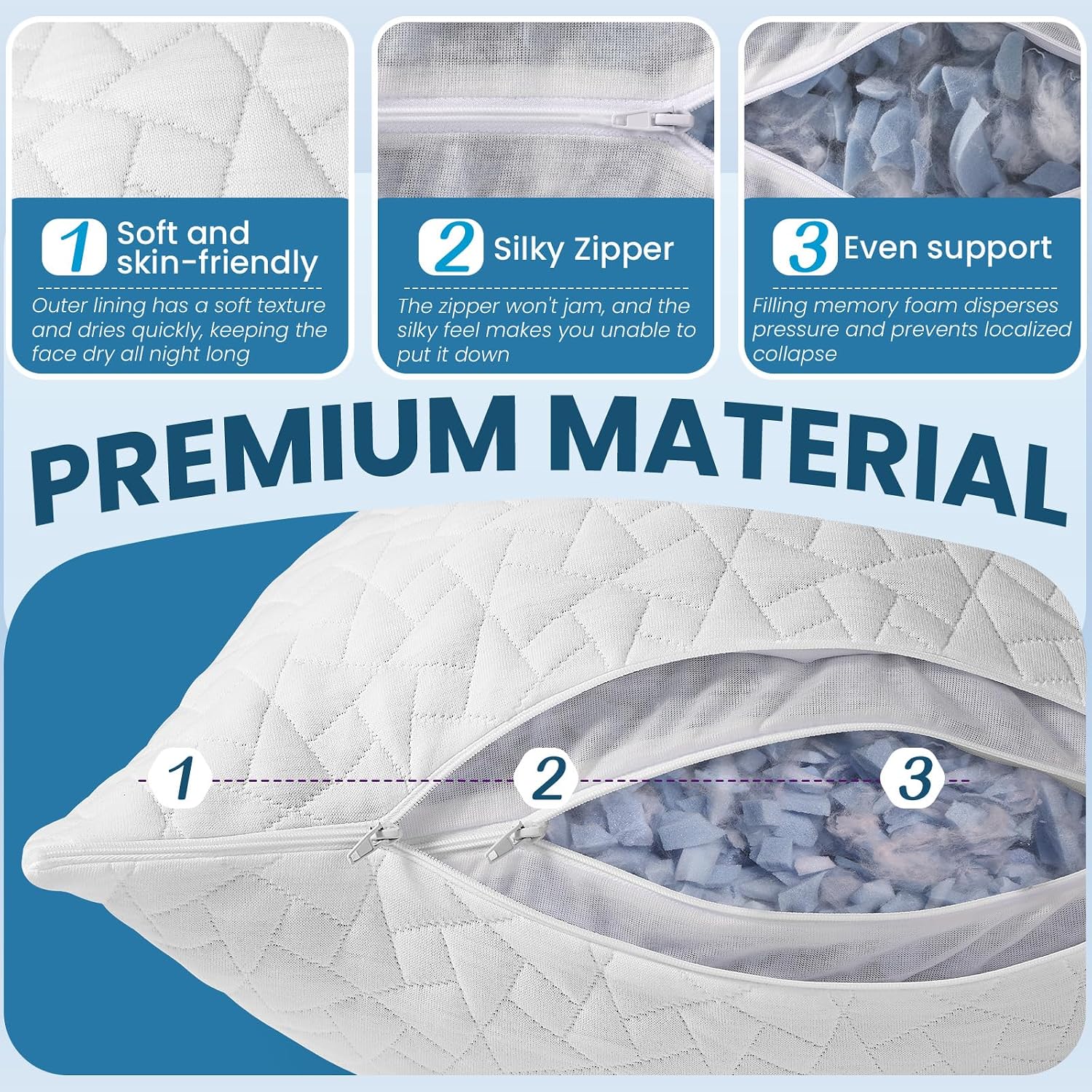 Thumbnail 1 de A-Pce Shredded Memory Foam Pillow for All Sleepers – Adjustable Loft, 2 Pack (76x51cm)