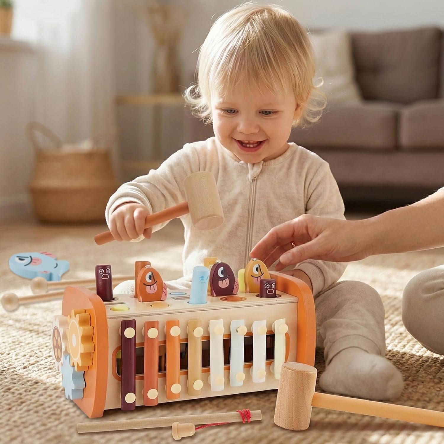Thumbnail 5 de HYAKIDS 6-in-1 Montessori Wooden Hammer Bench for Toddlers