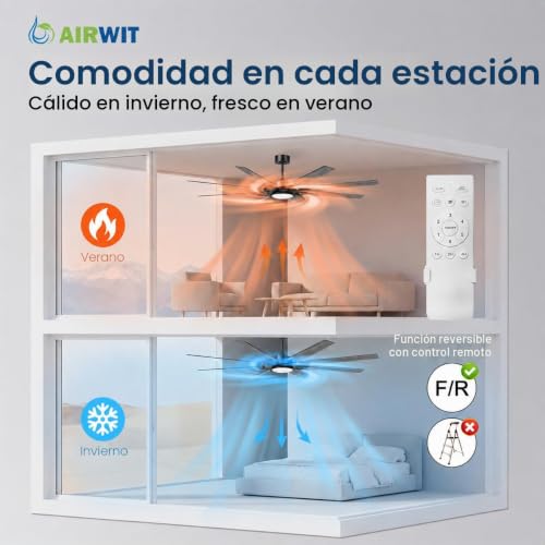 Detalle de Airwit Ventilador de Techo con Luz Extra Grande (183 cm) — rendimiento silencioso para salones y terrazas cubiertas