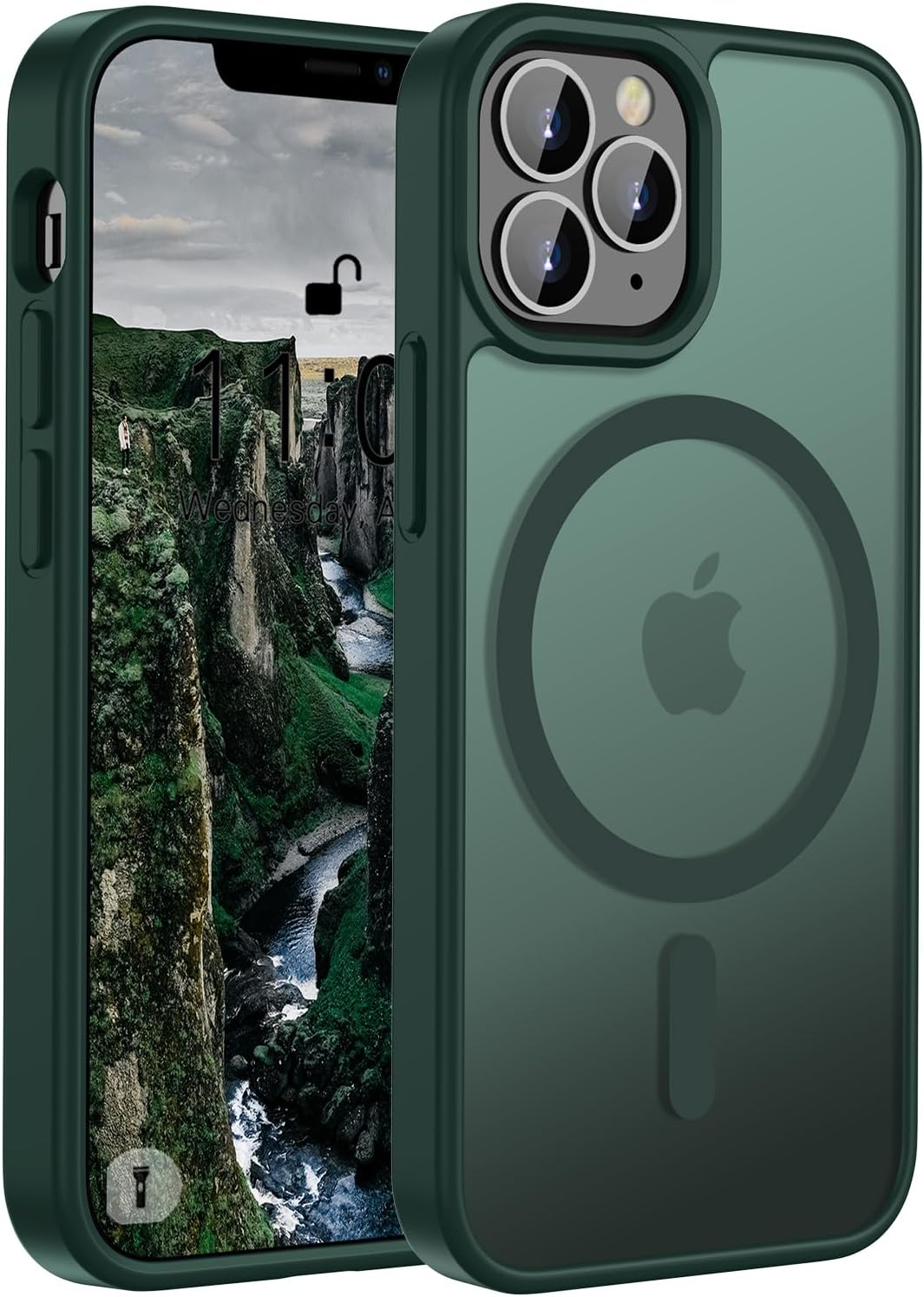Detalle de ORDA Magnetic Case for iPhone 11 Pro Max (6.5", Translucent Matte Back, Dark Green) – Slim, Drop-Proof with MagSafe