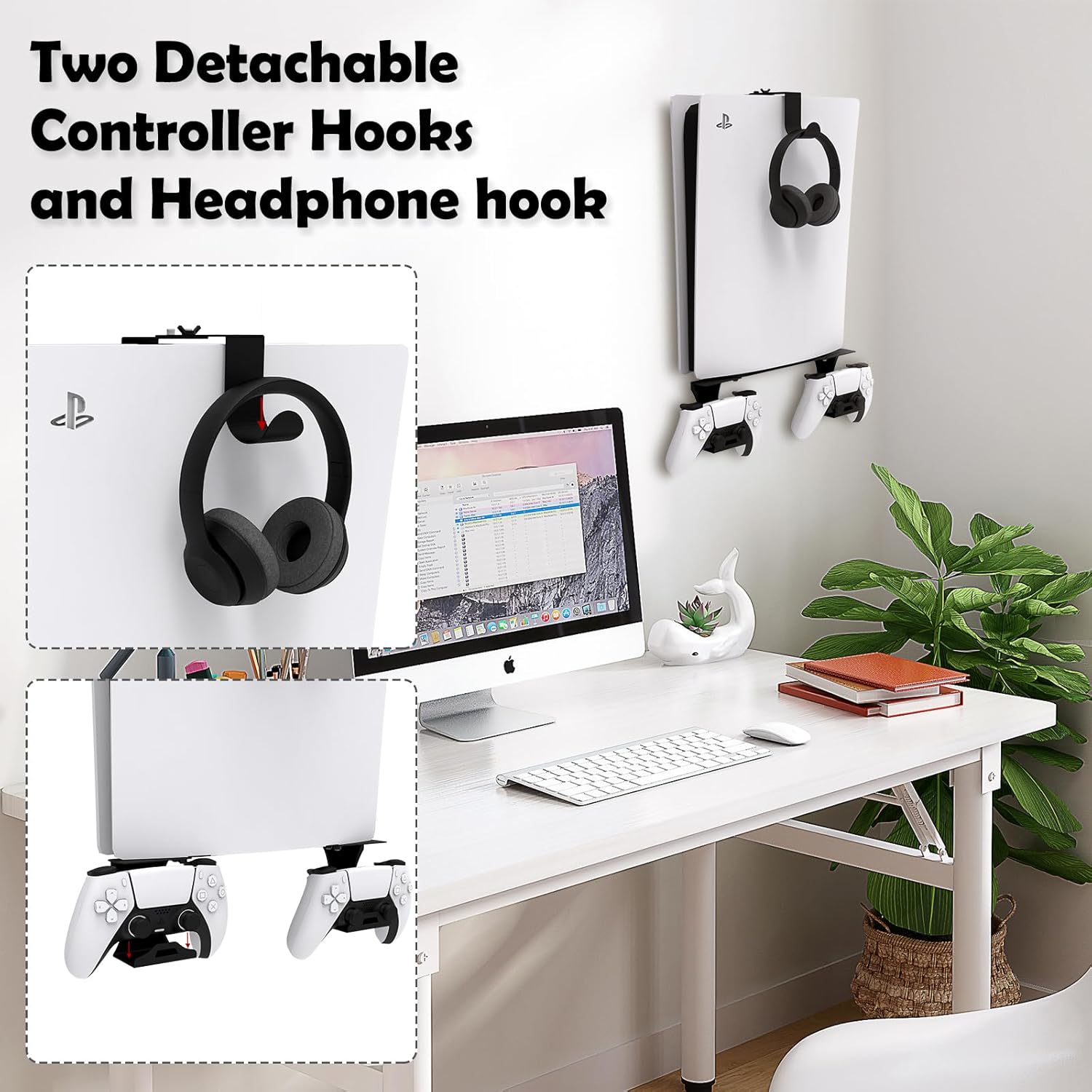 Thumbnail 2 de tonhui Wall Mount for PS5/PS5 Slim/PS5 Pro with Controller and Headphone Holders