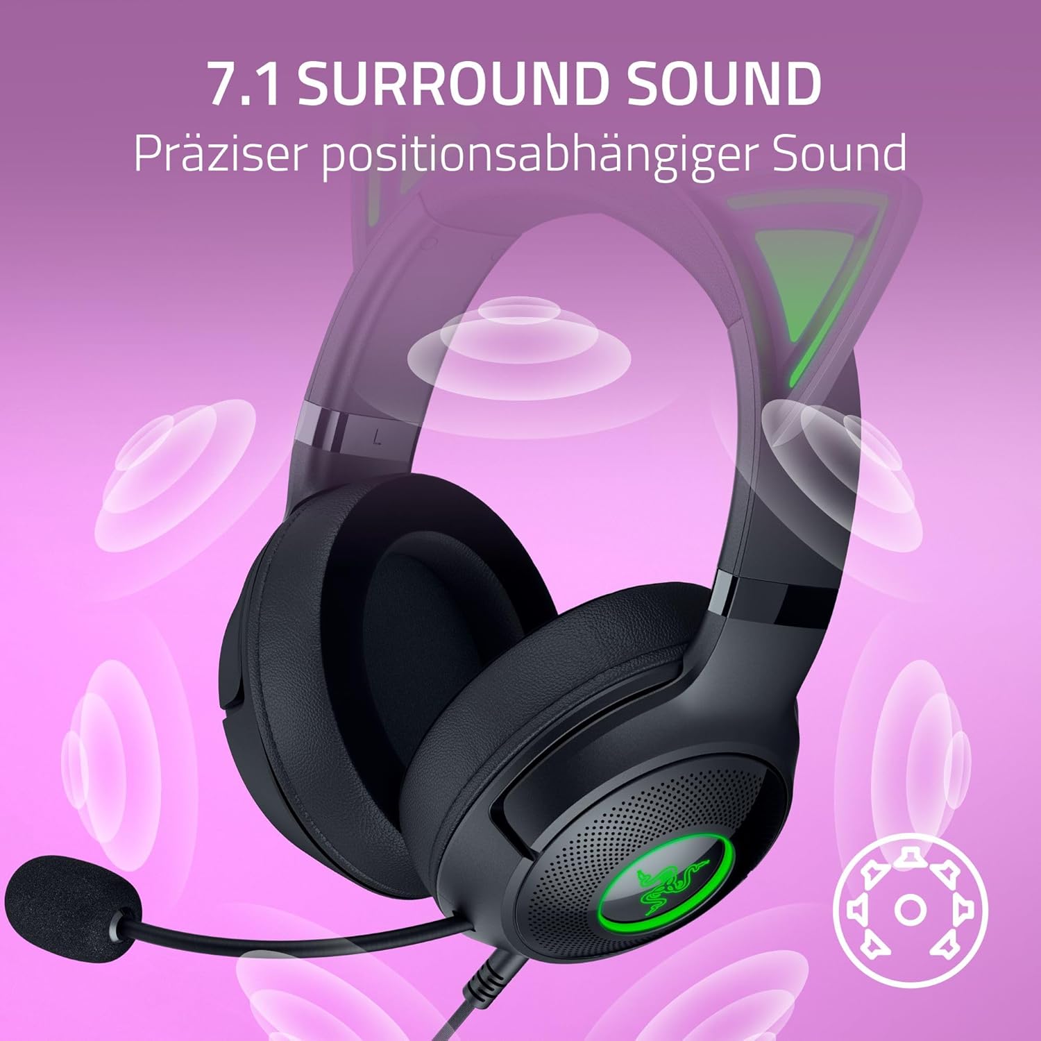 Thumbnail 5 de Razer Kraken Kitty V2 – kabelgebundenes RGB-Headset mit 7.1-Surround, HyperClear Mikro und Katzenohren-Look (schwarz)