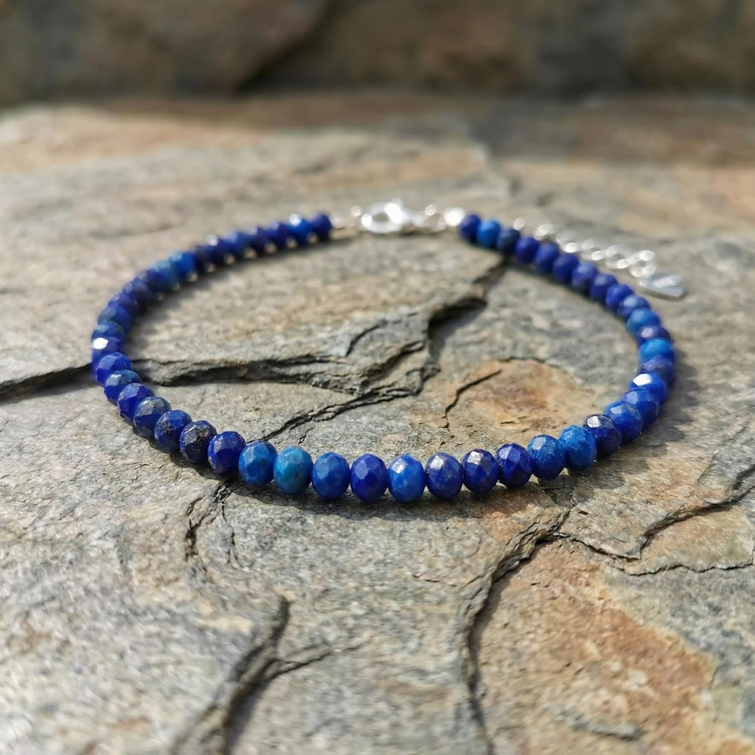 Detalle 2 de Naturstein Armband 925 Sterling Silber – Rubin, Malachit, Lapislazuli oder Granat