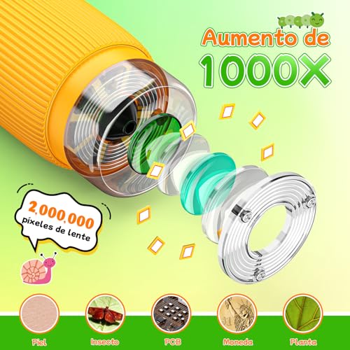 Thumbnail 2 de Microscopio Digital GeschenPark para Niños 1000X con pantalla IPS 2.0” y 8 LED, recargable