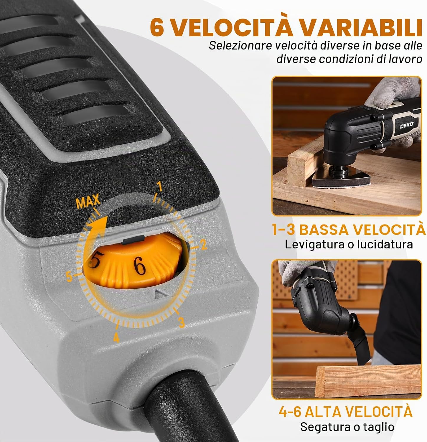 Thumbnail 2 de DEKOPRO 300W Utensile Multifunzione Oscillante: kit completo per taglio, raschiatura e levigatura