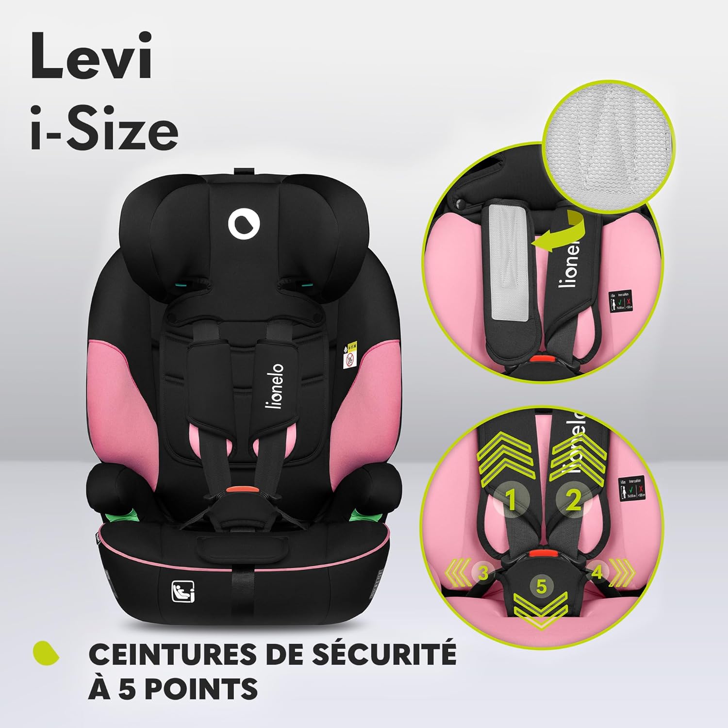 Detalle de LIONELO Levi i-Size siège-auto 9–36 kg (76–150 cm) à ceintures 5 points et protection latérale