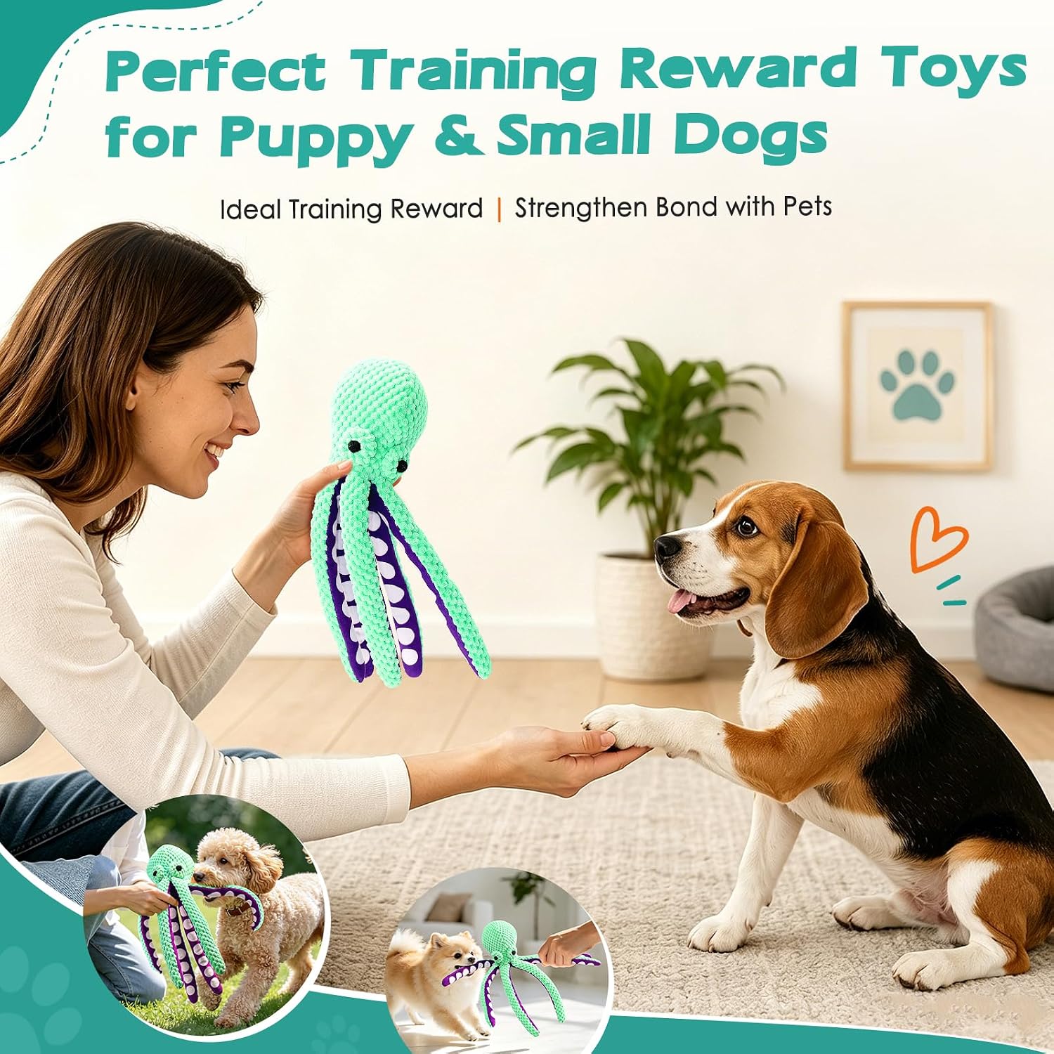 Detalle de Fuufome Large Squeaky Dog Toys (Plush, 13.5-inch) — Chew, Fetch & Tug Plush for Small to Large Dogs