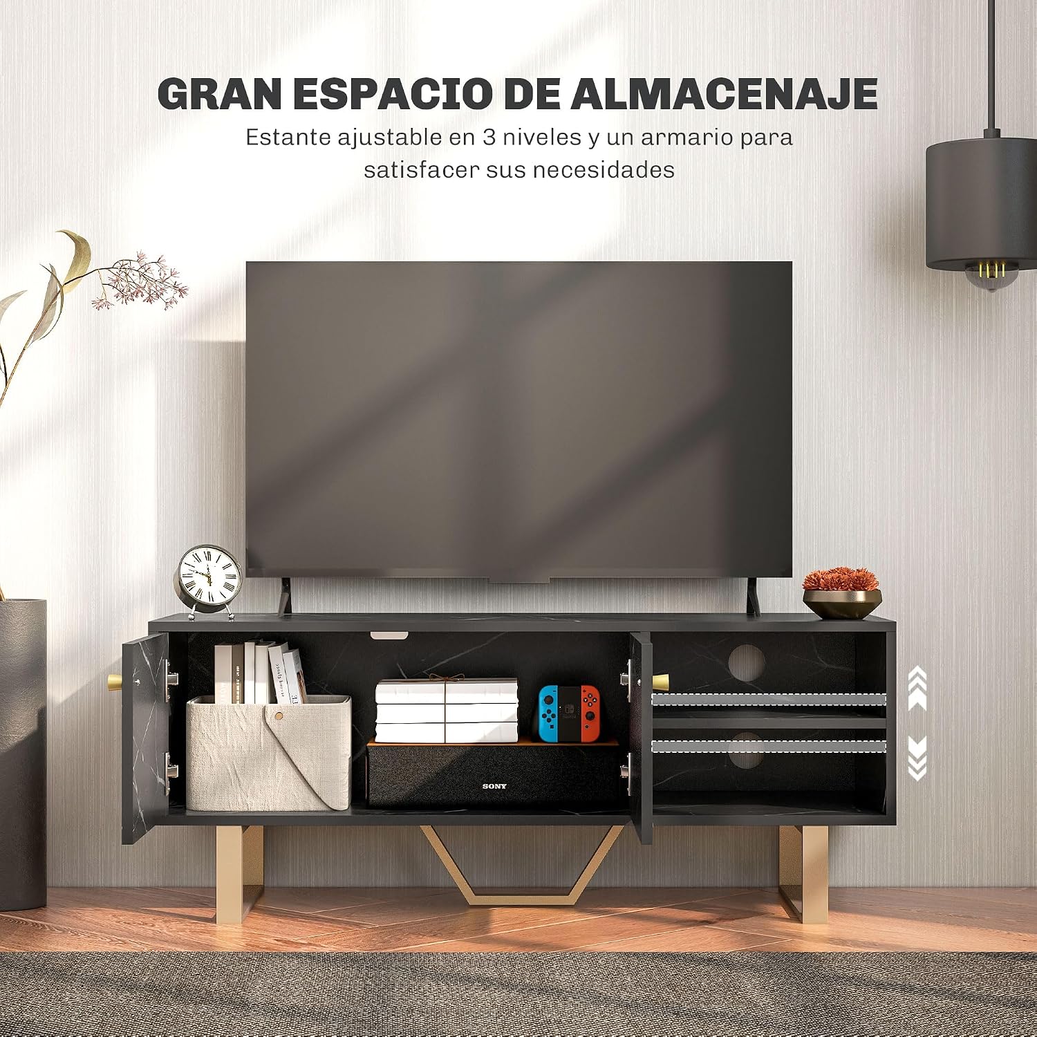 Thumbnail 4 de HOMCOM Mueble de TV Efecto Mármol Negro y Dorado 🖤