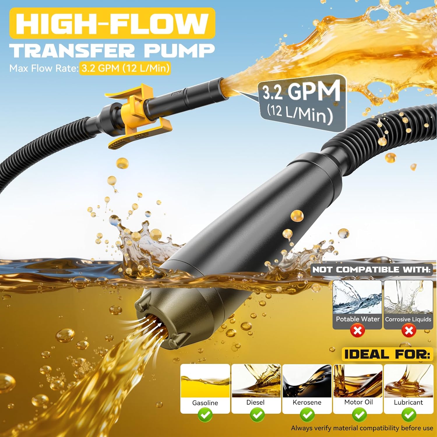 Thumbnail 1 de Ecarke Auto Shut-Off Cordless Fuel Transfer Pump (3.2GPM) for Gasoline & Diesel