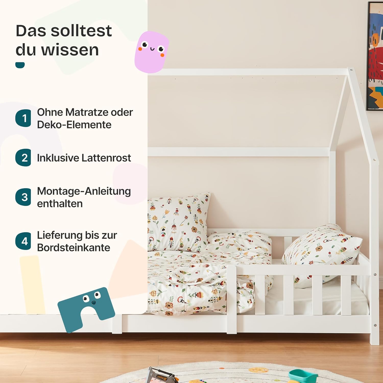 Thumbnail 6 de en.casa Kinderbett Sisimiut Hausbett Montessori 140 x 200 cm – Kiefernholz, Weiß Matt