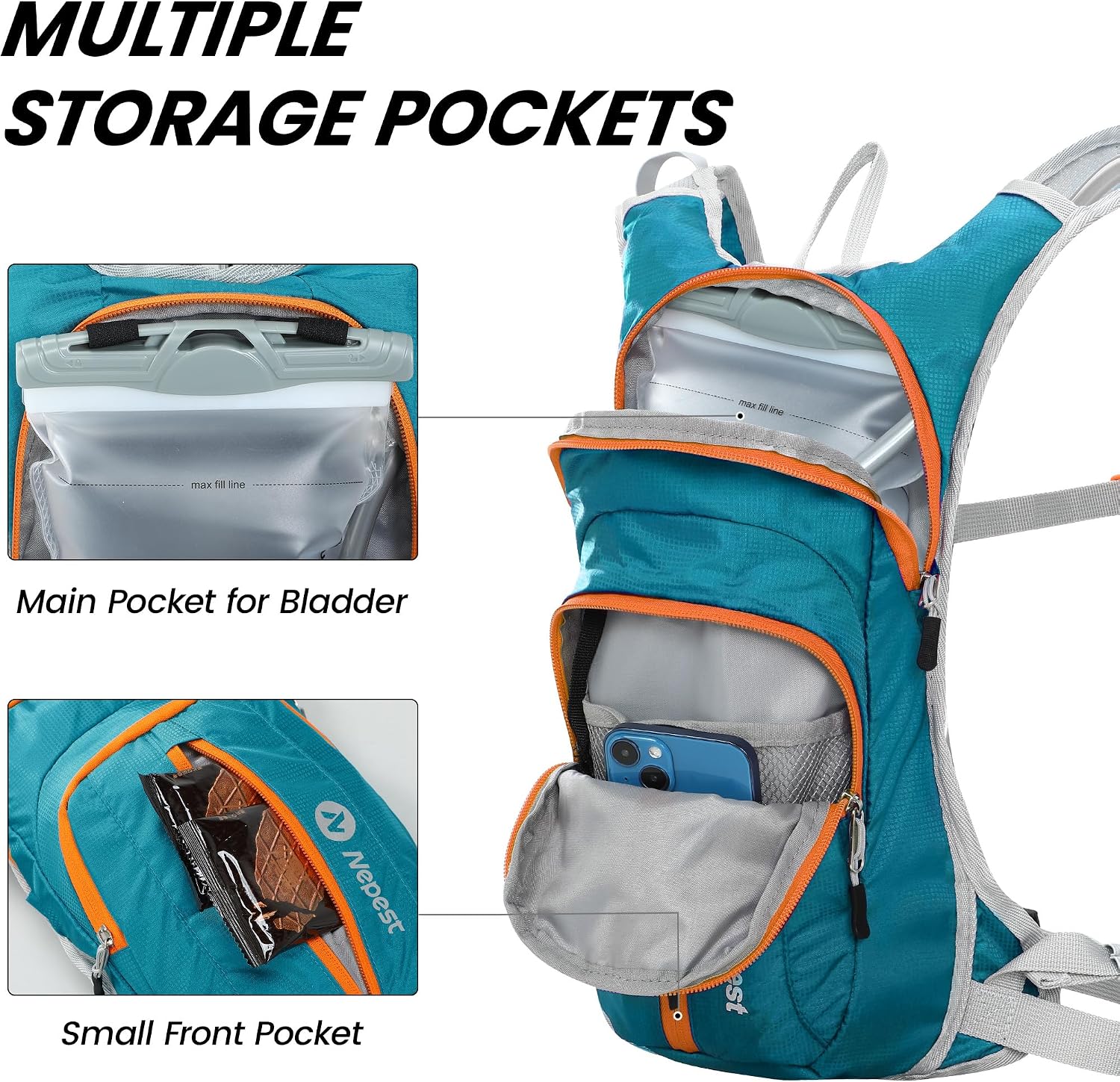 Thumbnail 1 de Nepest Hydration Pack Backpack: Lightweight 2L Water Bladder Vest for Hiking, Running, Cycling