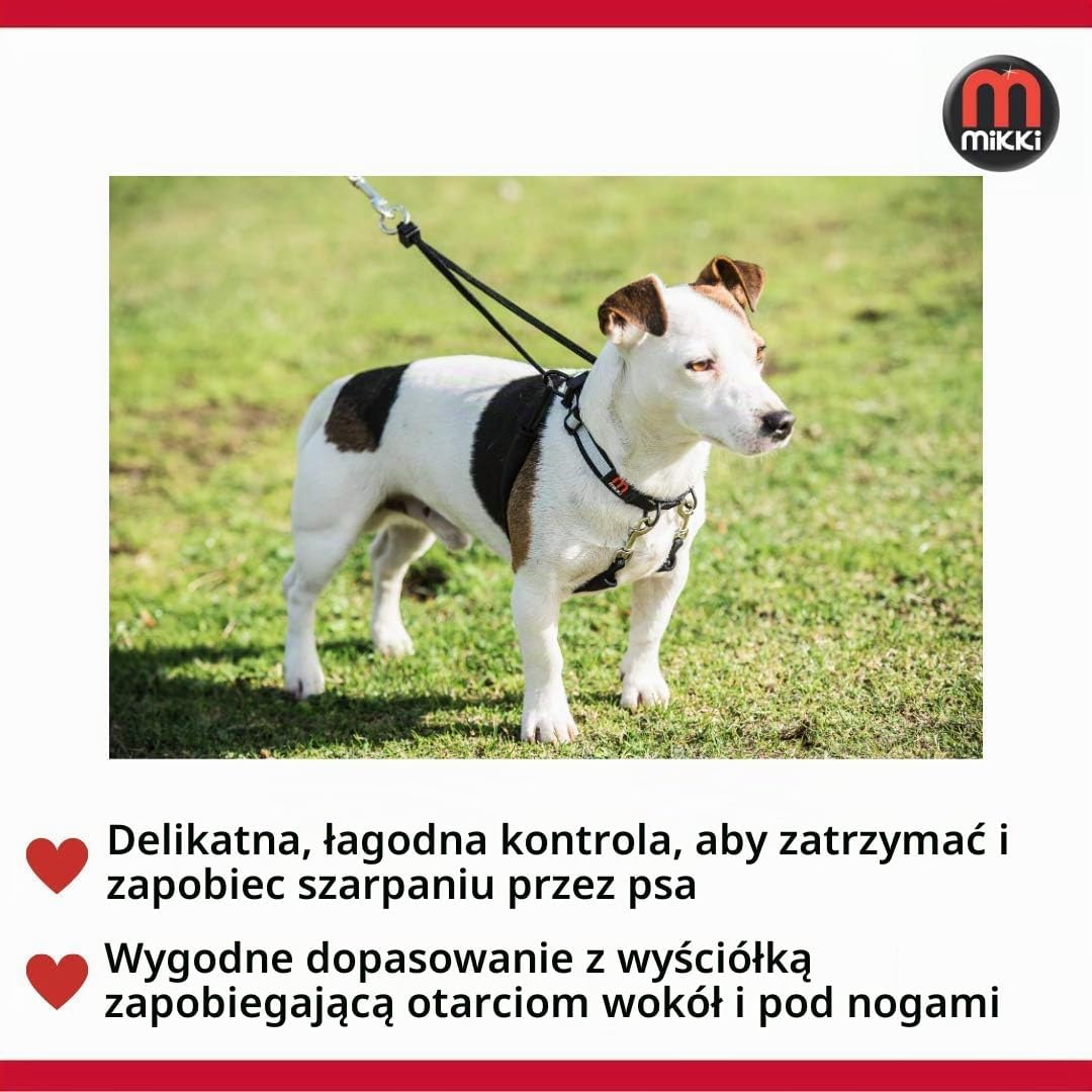 Detalle de Mikki uprząż antyciągnięciowa dla średniego psa, czarna, neoprenowa z odblaskiem