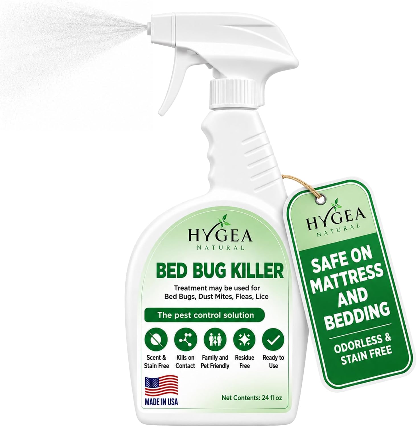 Hygea Natural Bed Bug Killer Spray, 24 oz, Unscented and Stain-Free