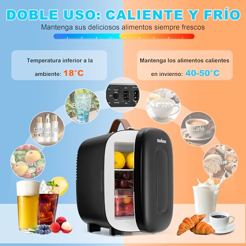 Detalle de Enventor 4L Nevera Pequeña: refrigerador y calentador portátil 12V/220V, negro