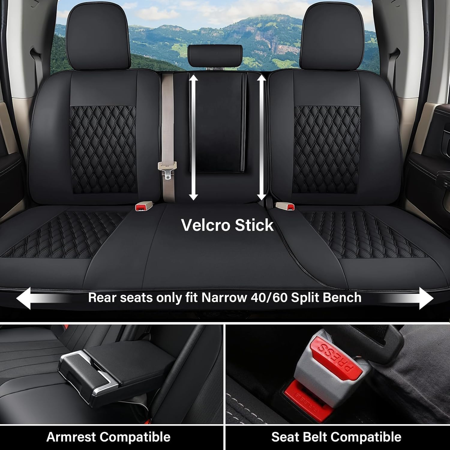 Thumbnail 2 de Coverado Faux Leather Seat Covers for Chevy Silverado & GMC Sierra: Full Front & rear set, 2007-2013, 2019-2026