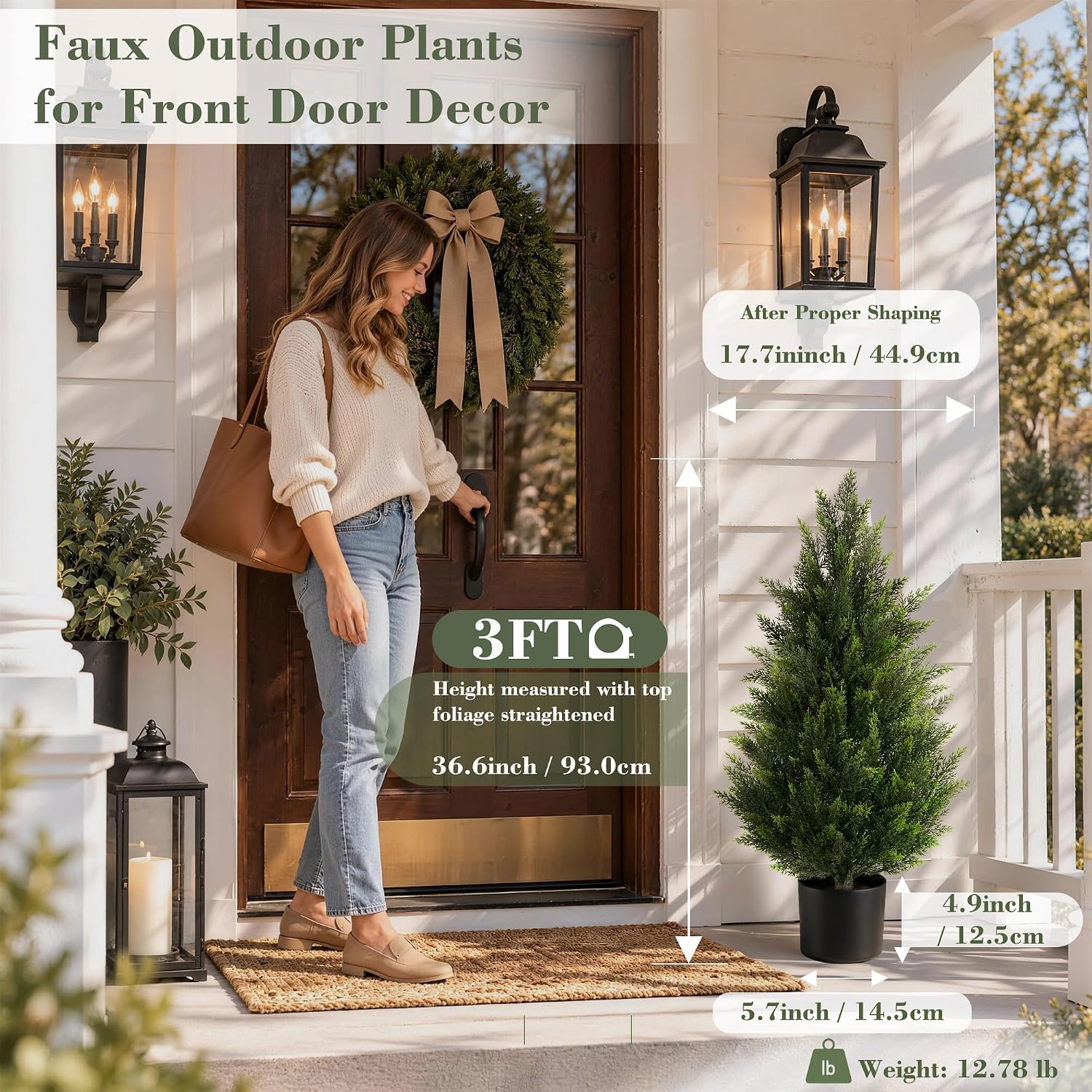 Thumbnail 5 de Vitalismo NOHK0011 Artificial Cedar Topiary Trees, 3 ft Set of 2, UV-Resistant PE