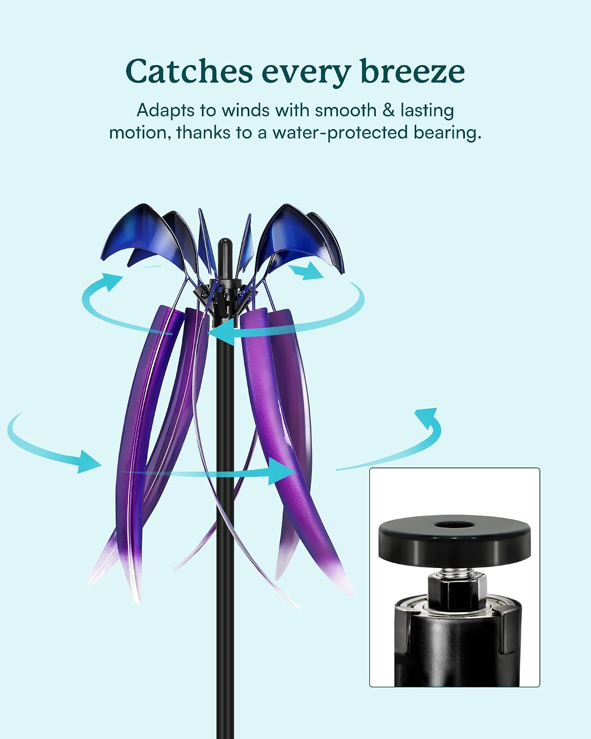 Thumbnail 3 de Cyan Oasis Cyan Oasis Wind Spinners for Yard Garden (15" W x 73" H) – Large Outdoor Metal Violet Flower Kinetic Spinner
