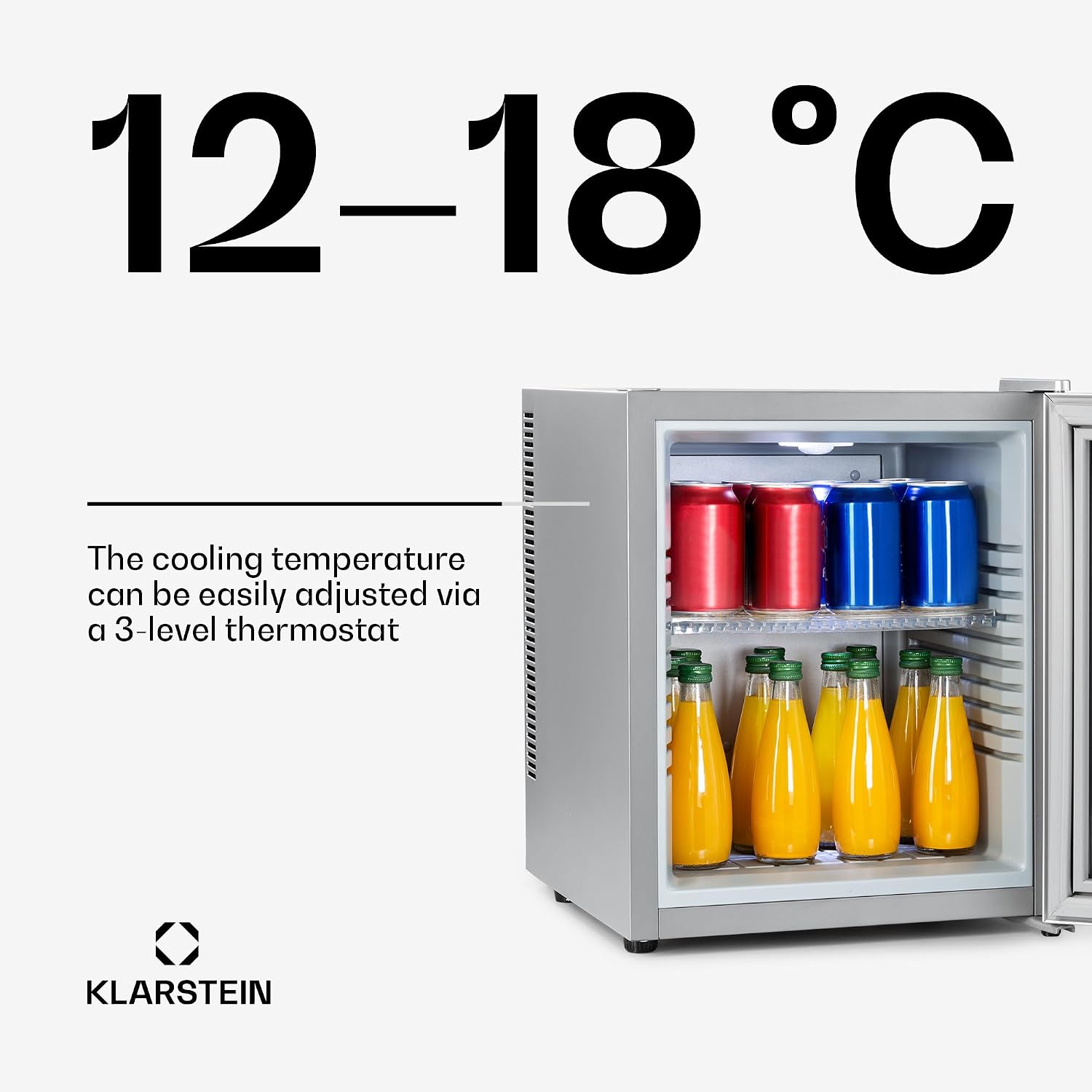 Detalle de Klarstein 5303526 30L Mini Fridge with Glass Door and LED Lighting