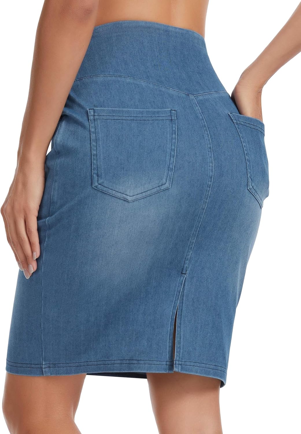 Thumbnail 2 de THE GYM PEOPLE Women's High-Waist Pencil Denim Skirt, Stretch Fit, Back Slit