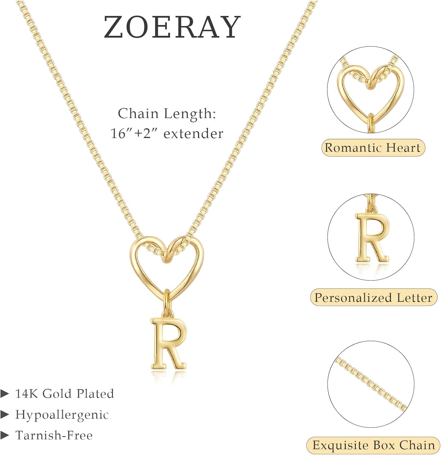 Detalle de ZOERAY Initial Necklace, 14K Gold-Plated