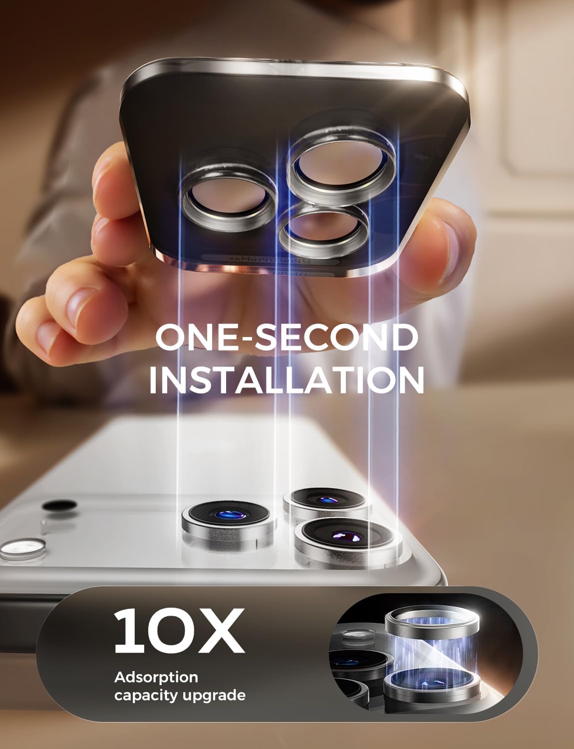 Detalle de MAGIC JOHN iPhone 17 Pro Max/17 Pro Lens Protector, 9H Glass, Gray, 2-Pack